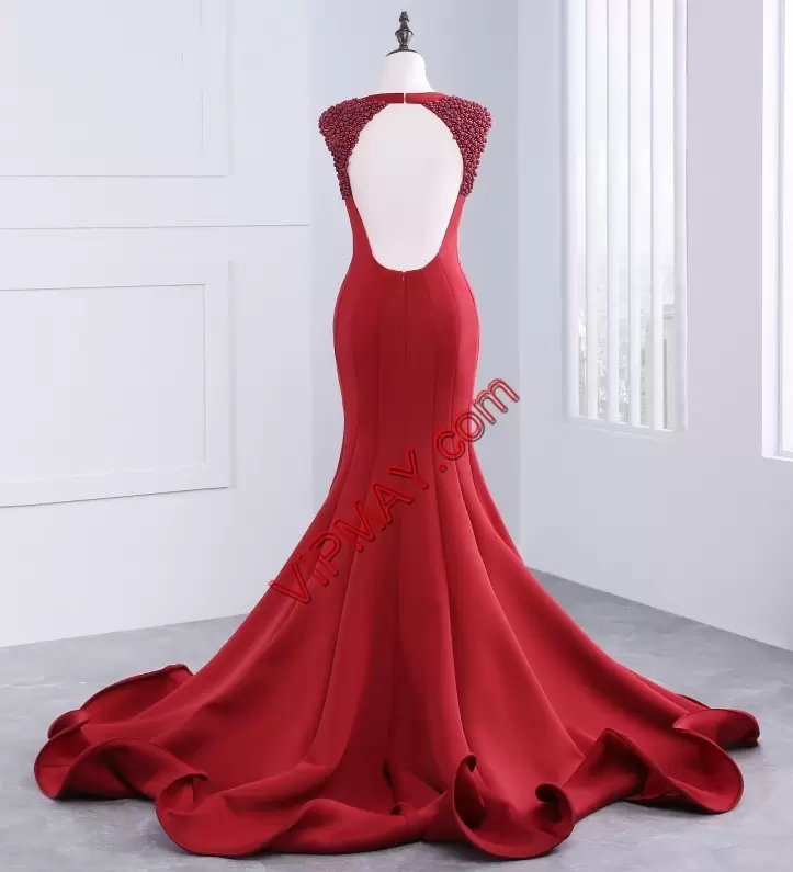 Glittering Sleeveless V-neck Brush Train Backless Beading Junior Homecoming Dress V-neck