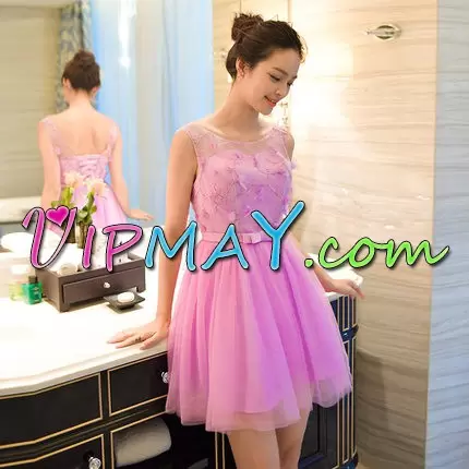 Scoop Sleeveless Tulle Prom Dresses Lace Lace Up Homecoming Dress