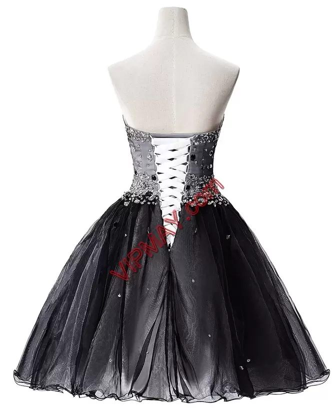 Dazzling Sleeveless Tulle Mini Length Lace Up Prom Homecoming Dress in Black with Beading