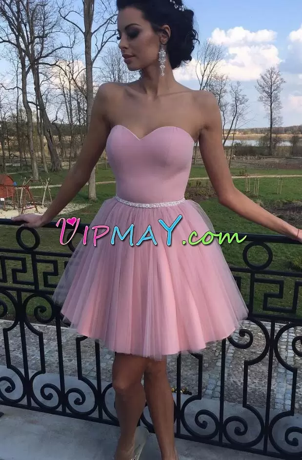 Sweetheart Sleeveless Tulle Junior Homecoming Dress Belt Lace Up