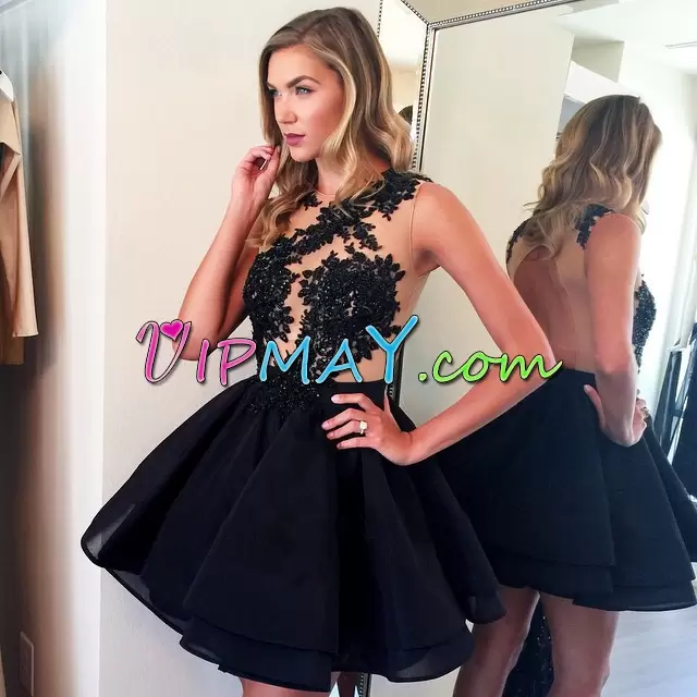 Black Sleeveless Appliques Mini Length Dress for Prom