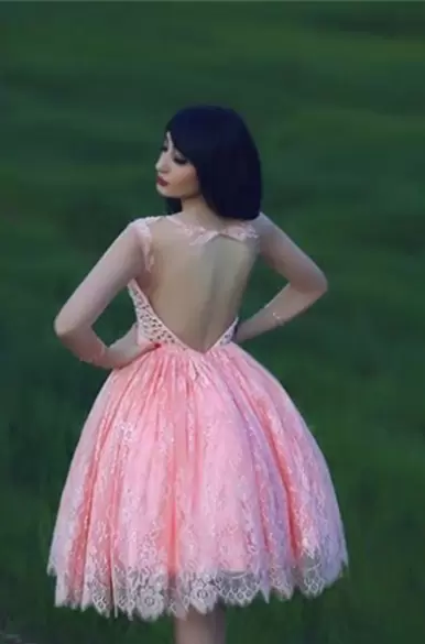 Pink Sleeveless Mini Length Beading and Lace Backless Evening Dress Bateau