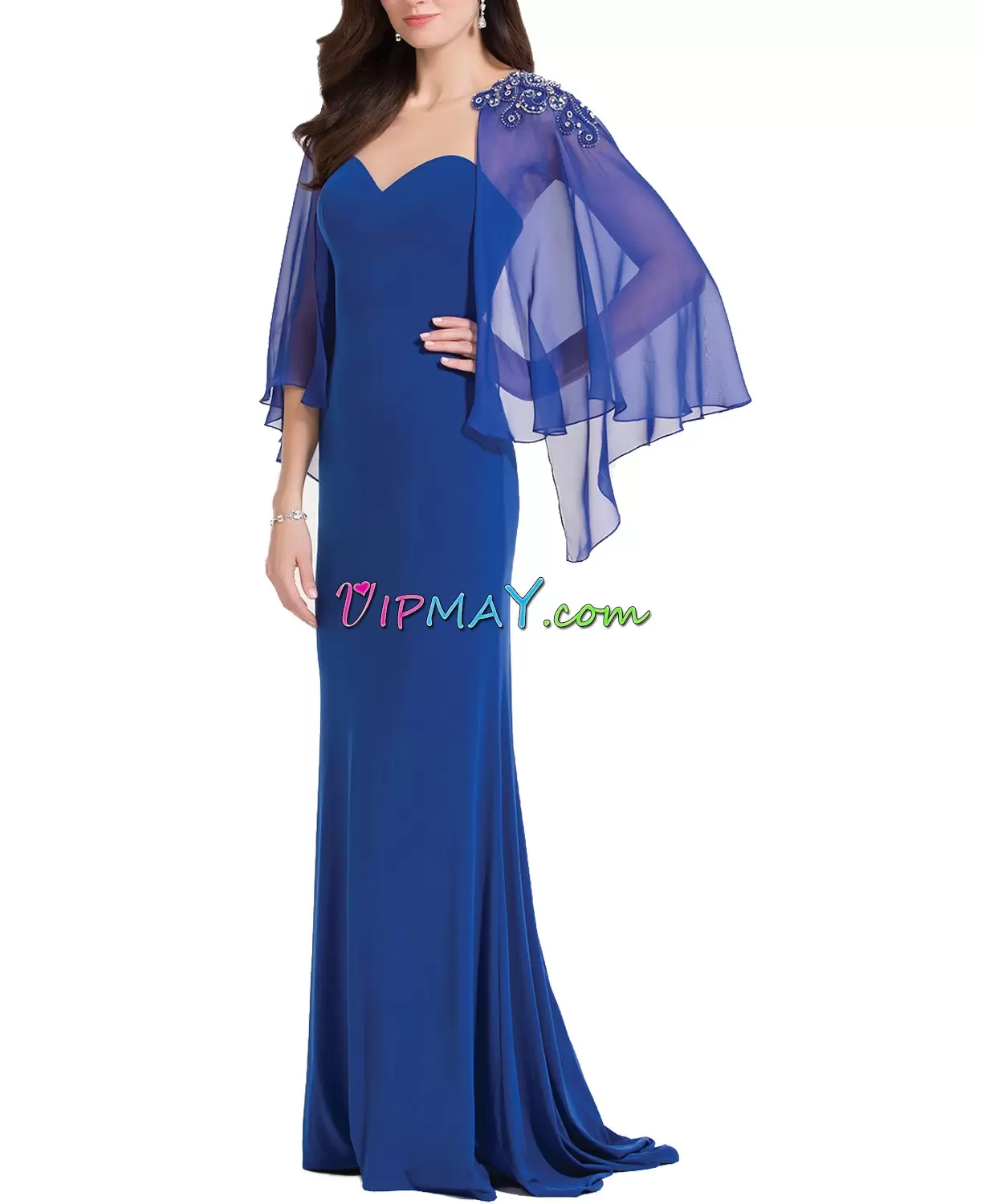 Royal Blue Empire Satin Sweetheart Sleeveless Beading and Lace Floor Length Lace Up Sweep Train