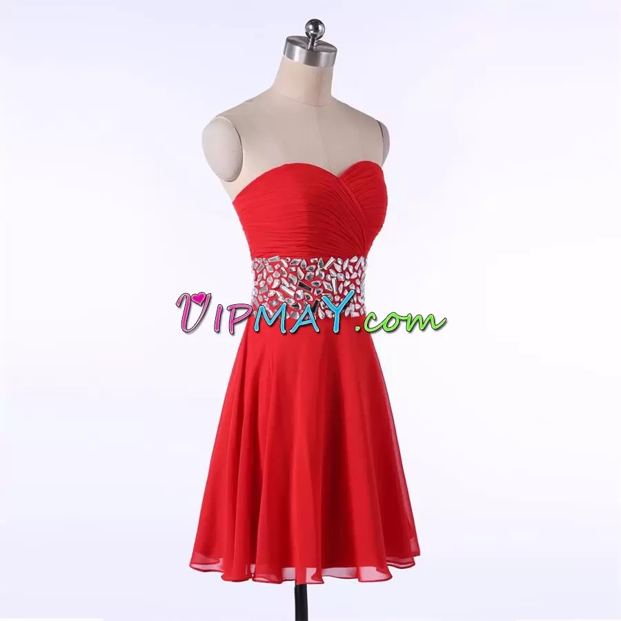 Red Prom Party Dress Prom and Party with Beading Sweetheart Sleeveless Zipper