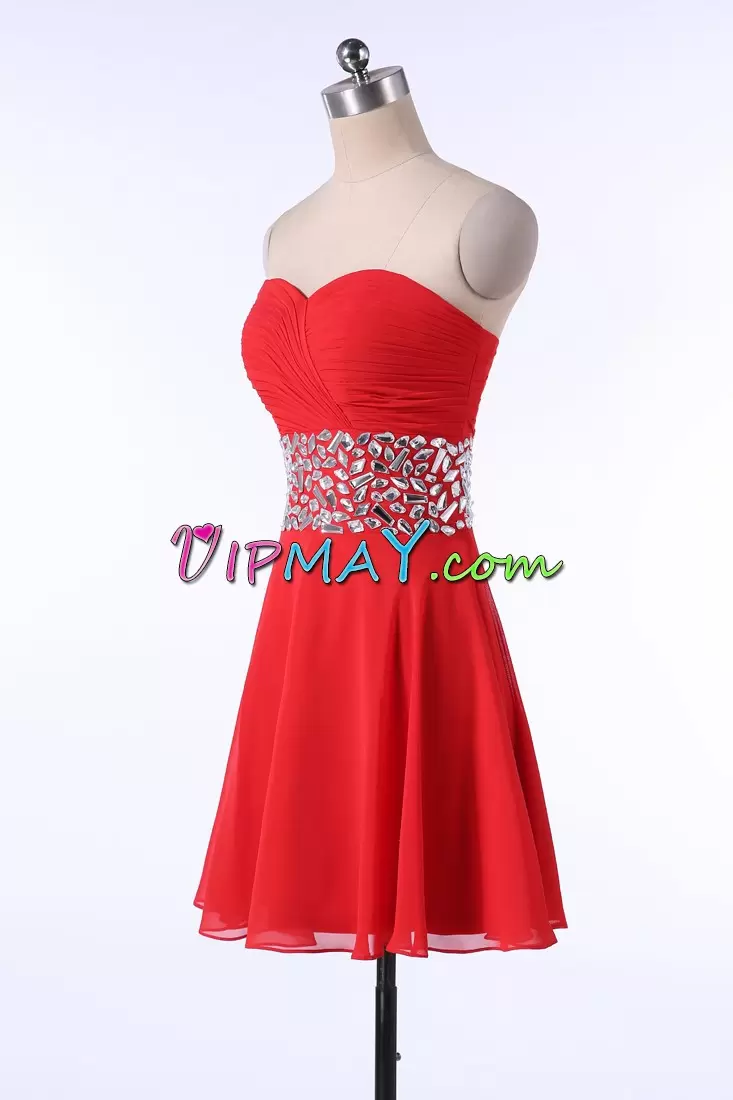 Red Prom Party Dress Prom and Party with Beading Sweetheart Sleeveless Zipper