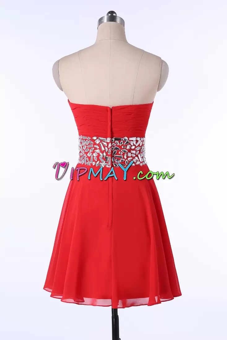 Red Prom Party Dress Prom and Party with Beading Sweetheart Sleeveless Zipper