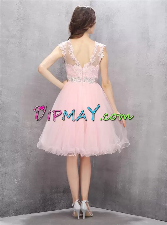 Custom Fit Pink Zipper Scoop Beading and Lace Homecoming Party Dress Tulle Sleeveless