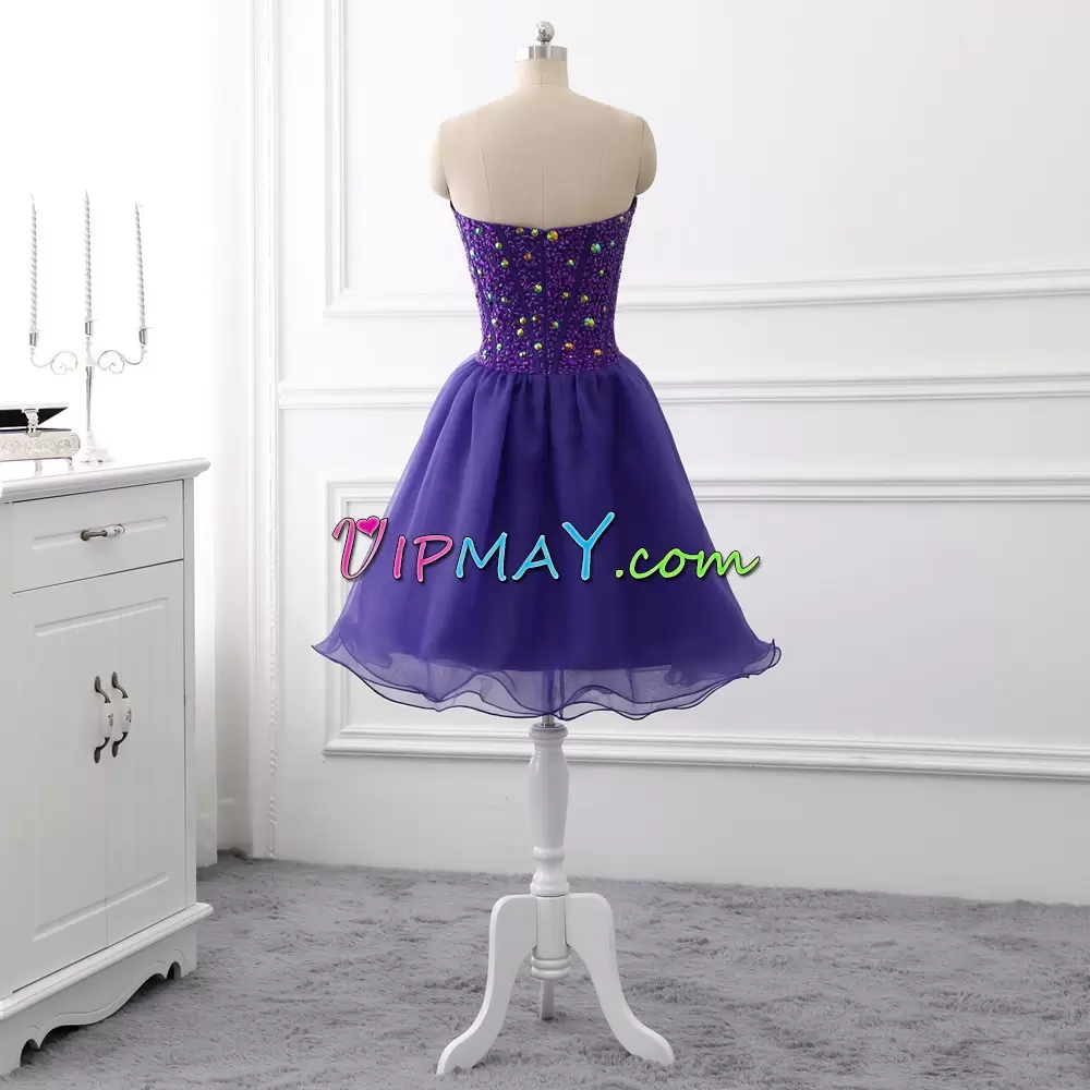 Custom Designed Purple A-line Organza Sweetheart Sleeveless Beading Mini Length Zipper Homecoming Dress Online