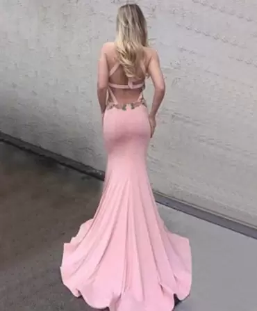 Suitable Appliques Pink Backless Sleeveless With Train