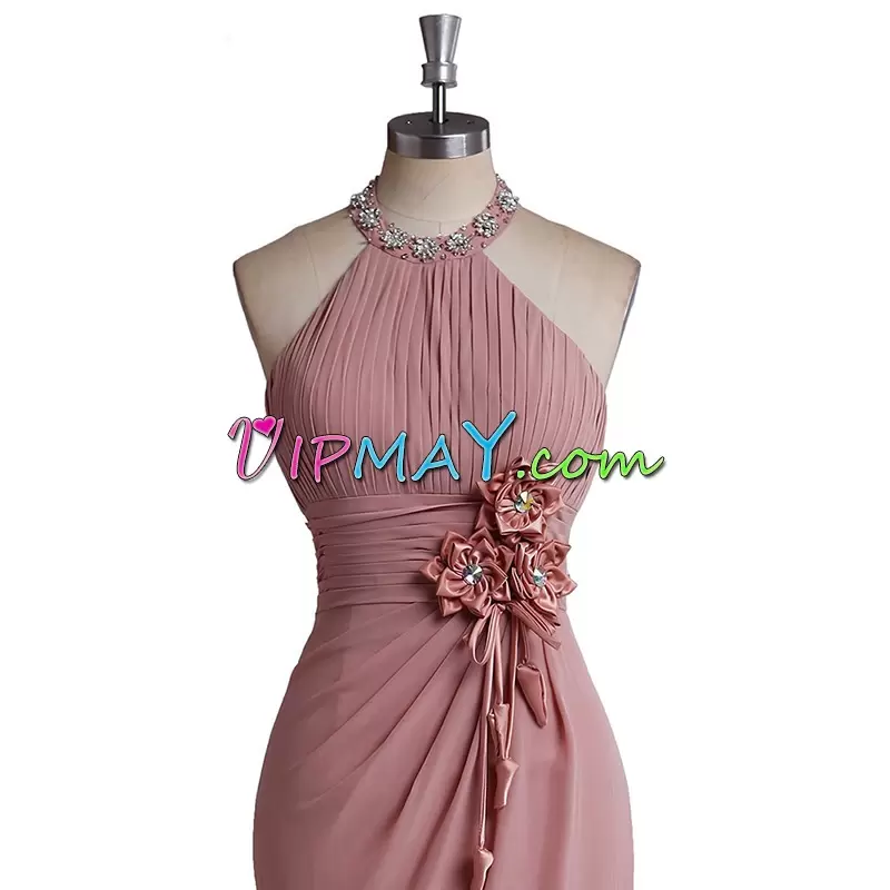 Adorable Floor Length Mermaid Sleeveless Pink Evening Dress Zipper