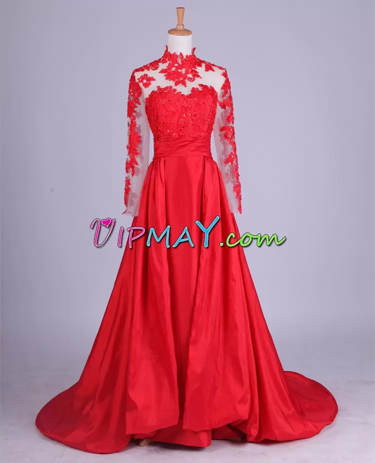 red prom dress,red illusion prom dress,open back prom dress,see through prom dress,prom dress with long sleeves,long sleeves prom dress,red homecoming dress,illusion homecoming dress,prom dress with train,prom dress under 150,prom dress wholesale,illusion neckline prom dress,