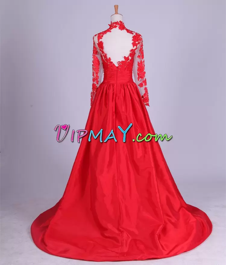 red prom dress,red illusion prom dress,open back prom dress,see through prom dress,prom dress with long sleeves,long sleeves prom dress,red homecoming dress,illusion homecoming dress,prom dress with train,prom dress under 150,prom dress wholesale,illusion neckline prom dress,