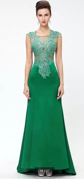 Great Sleeveless Satin Sweep Train Side Zipper Prom Evening Gown in Green with Beading and Appliques