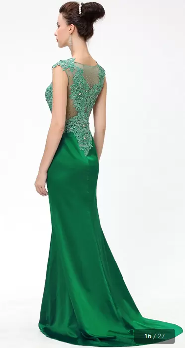 Great Sleeveless Satin Sweep Train Side Zipper Prom Evening Gown in Green with Beading and Appliques