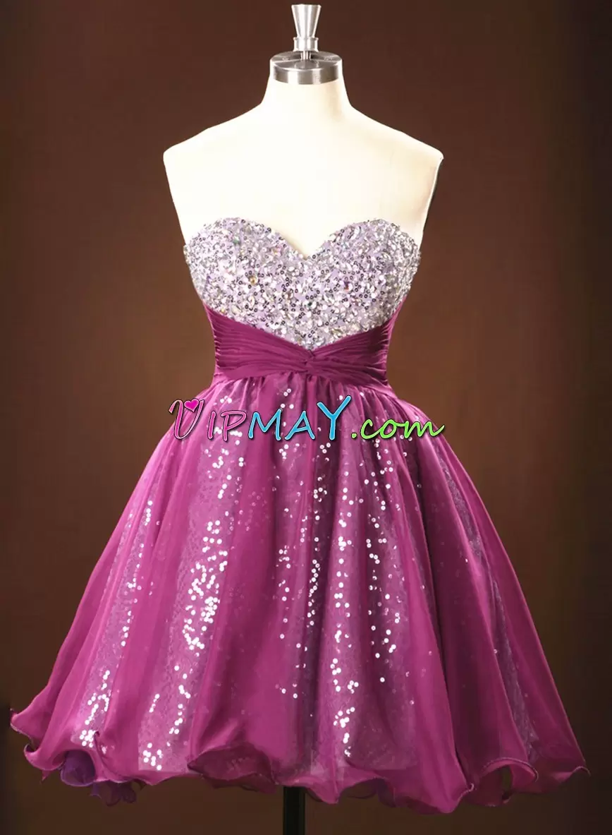 Shinning Purple Zipper Beading Sequins Junior Homecoming Dress Sleeveless