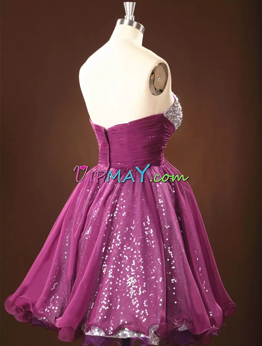 Shinning Purple Zipper Beading Sequins Junior Homecoming Dress Sleeveless