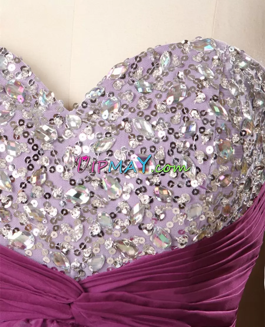 Shinning Purple Zipper Beading Sequins Junior Homecoming Dress Sleeveless