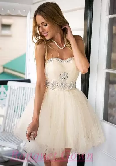 Mini Length Champagne Prom Party Dress Sweetheart Sleeveless