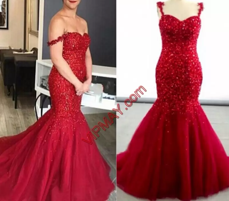 Red Spaghetti Straps Neckline Beading Junior Homecoming Dress Sleeveless Lace Up