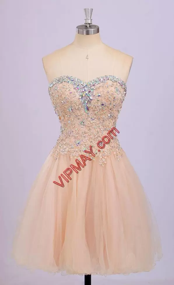 Knee Length A-line Sleeveless Champagne Prom Party Dress Lace Up