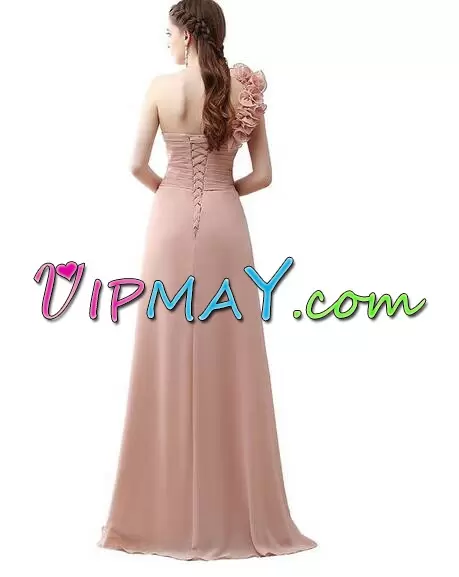 Modern Pink One Shoulder Neckline Ruching Sleeveless