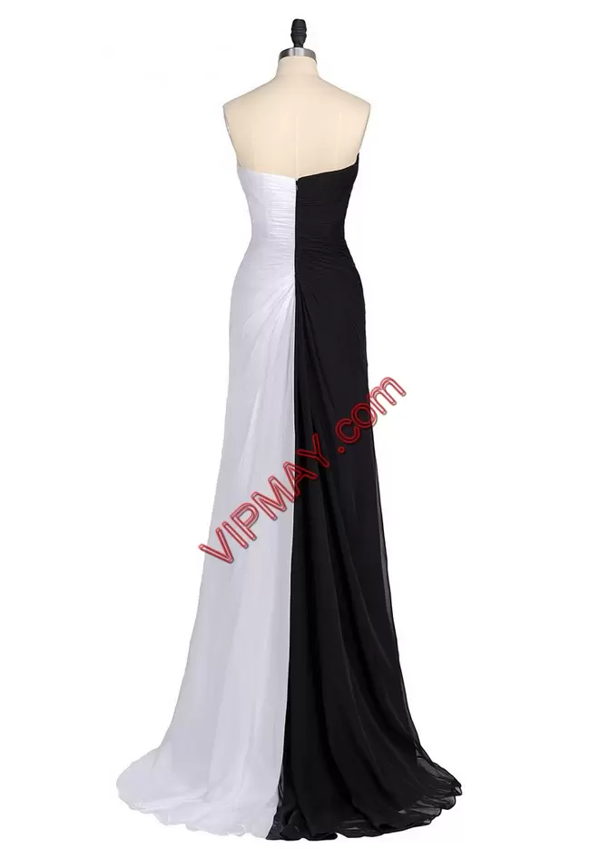 High End Sleeveless V-neck Sweep Train Zipper Ruching Dress for Prom V-neck