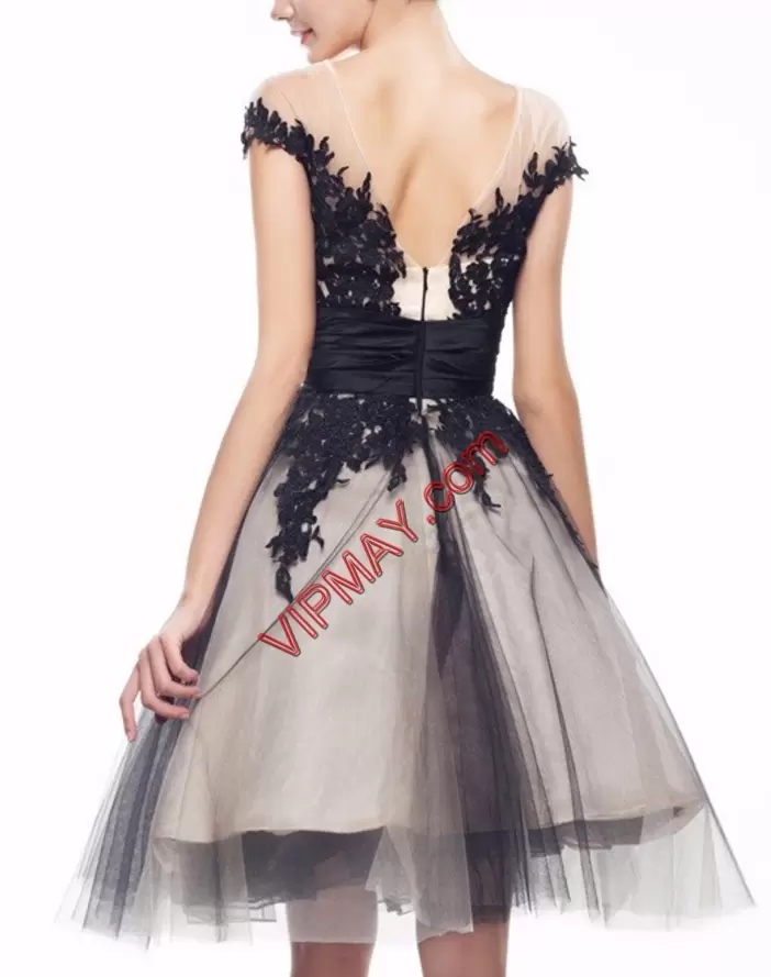 Cap Sleeves Scoop Lace Zipper Prom Dress