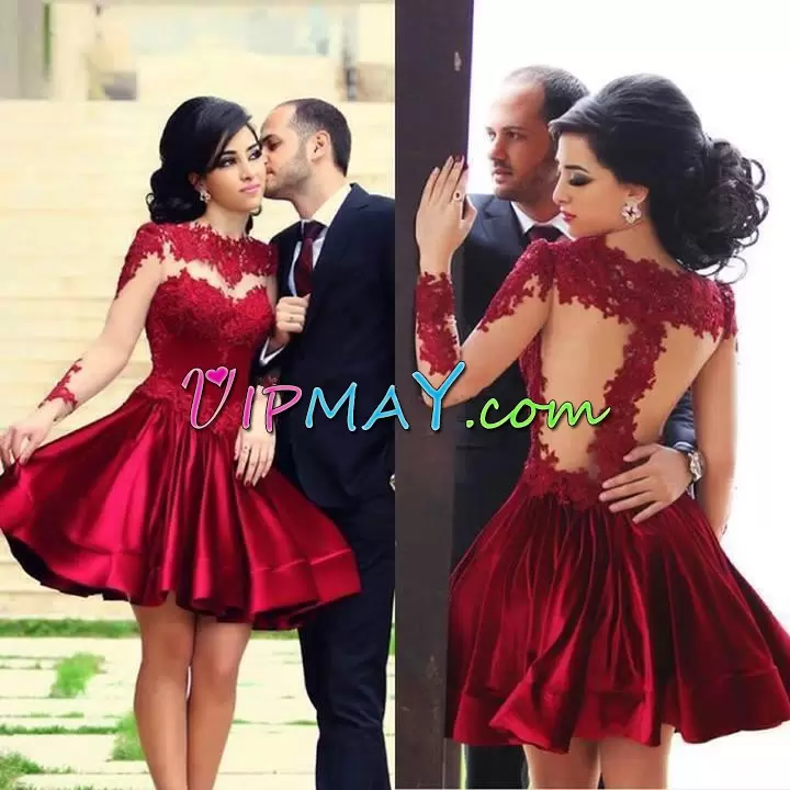 Adorable Wine Red Prom Dresses Scoop Long Sleeves Zipper