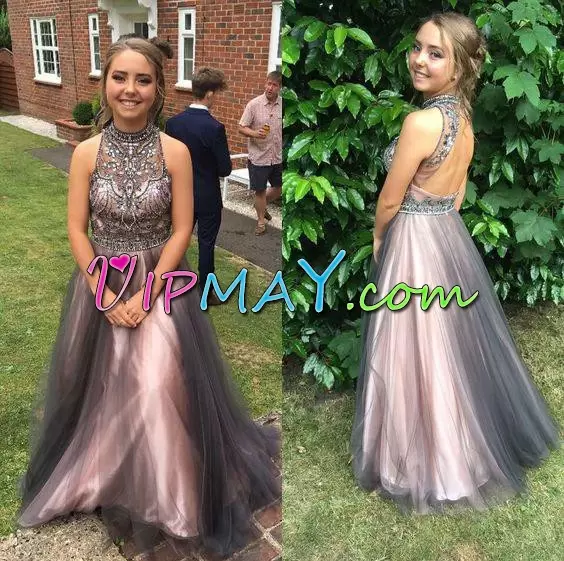 two tone long prom dress,silver gray mother of the bride dress,sleeveless keyhole prom dress,a line high neck prom dress,prom dress with high neck,backless prom dress plus size,backless beaded prom dress,