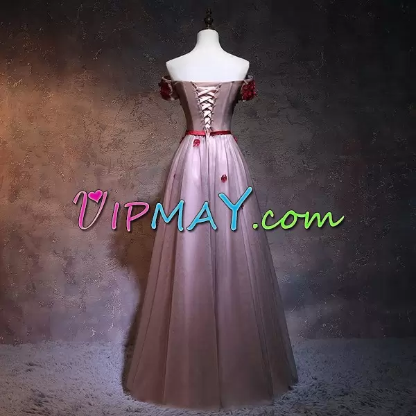 Pink Sleeveless Beading and Belt Floor Length Hoco Dress