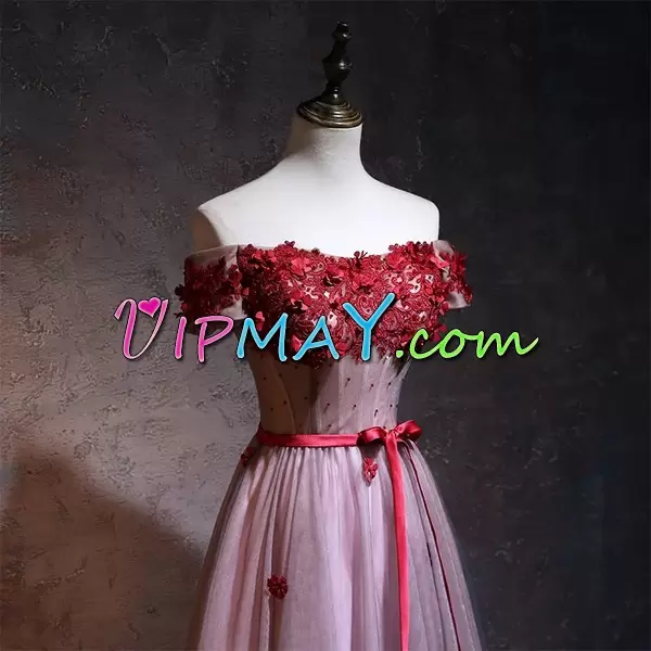 Pink Sleeveless Beading and Belt Floor Length Hoco Dress