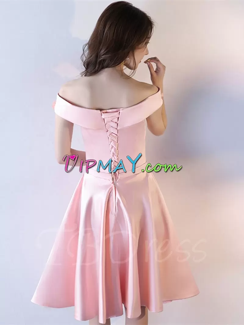 On Sale Knee Length A-line Sleeveless Baby Pink Homecoming Gowns Lace Up