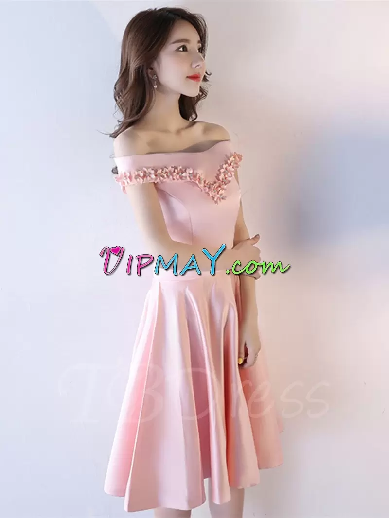 On Sale Knee Length A-line Sleeveless Baby Pink Homecoming Gowns Lace Up