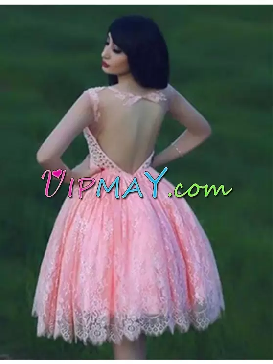 Sleeveless Lace Mini Length Backless Homecoming Dress Online in Pink with Beading