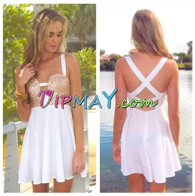 Empire White Straps Chiffon Sleeveless Mini Length Backless