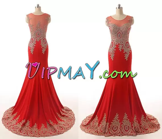 red dress for homecoming,cheap long red homecoming dress,long chiffon homecoming dress,illusion back homecoming dress,illusion party dress,mermaid style homecoming dress,red and gold homecoming dress,homecoming dress with short train,