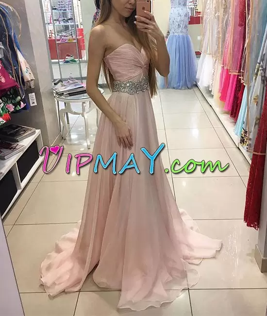 Pink Prom Evening Gown Prom and Party and Military Ball with Beading Sweetheart Sleeveless Lace Up