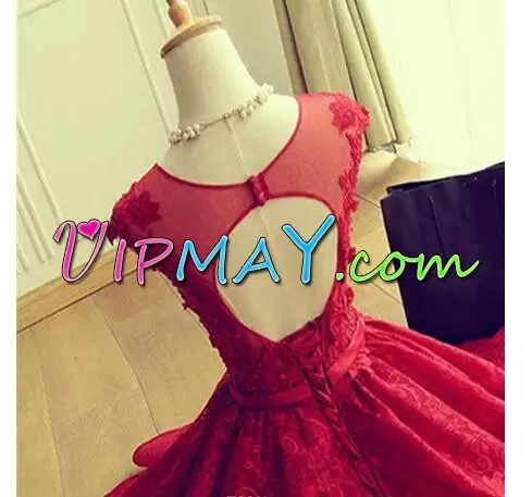 Extravagant A-line Homecoming Gowns Red Scoop Cap Sleeves Mini Length Backless