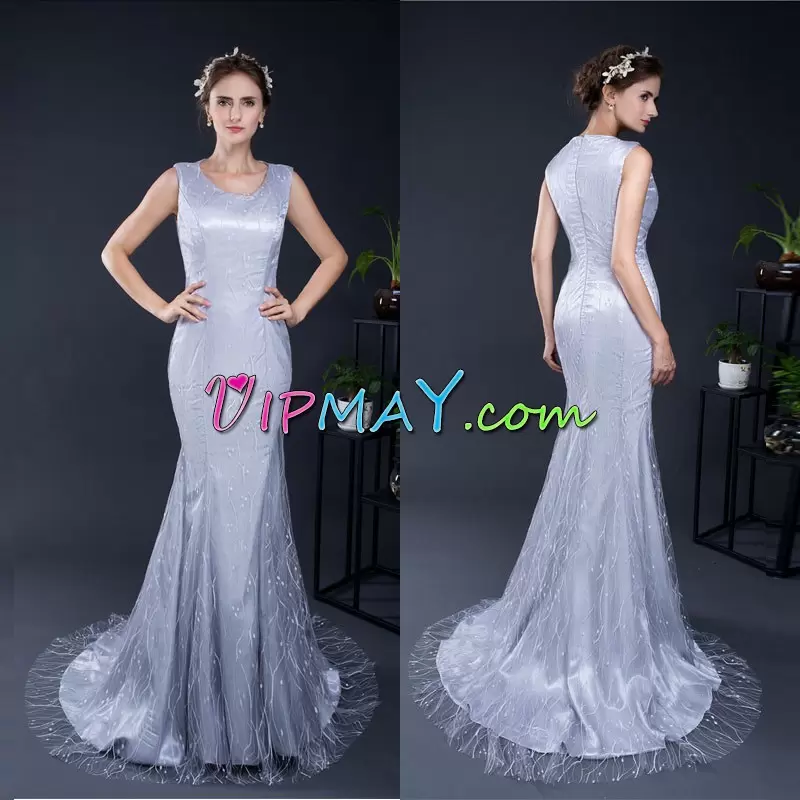 Sleeveless Scoop Sweep Train Zipper Beading Formal Evening Gowns Scoop