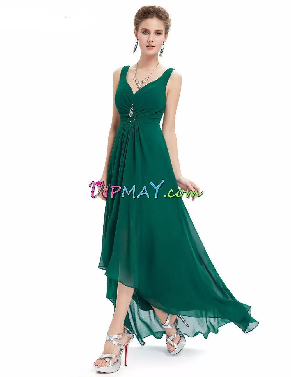 Floor Length Green Homecoming Gowns Chiffon Sleeveless Beading