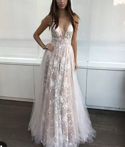 Sleeveless Floor Length Lace and Appliques Prom Dress with Champagne