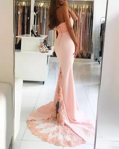 Simple Pink Clasp Handle Prom Homecoming Dress Lace and Appliques Sleeveless Sweep Train