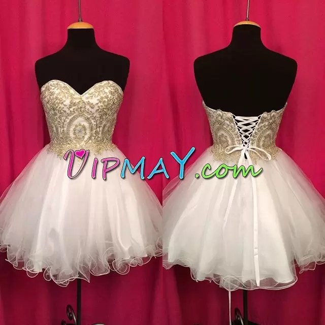 Beautiful Knee Length A-line Sleeveless White Dress for Prom Lace Up