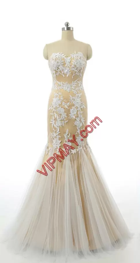 Elegant Tulle and Lace Sleeveless Floor Length Homecoming Dress Online Sweep Train and Beading and Lace