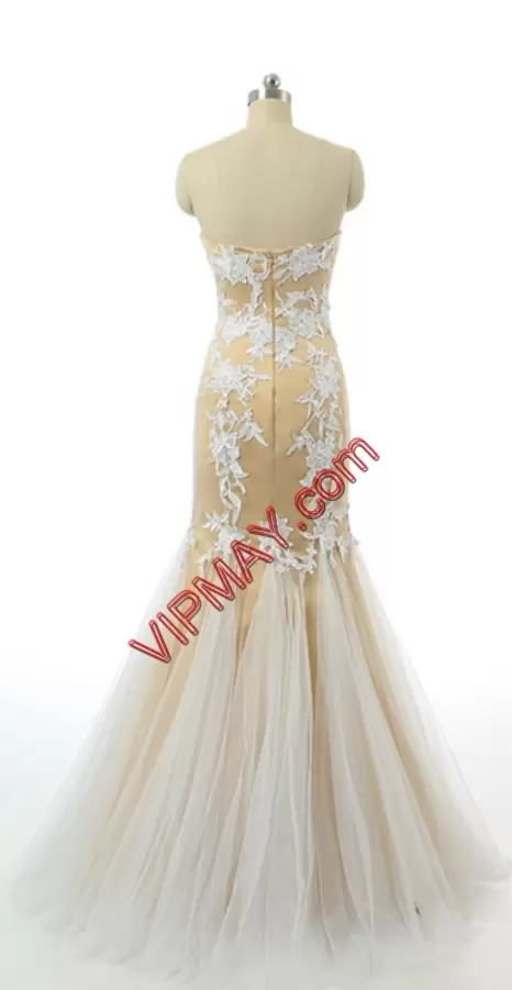 Elegant Tulle and Lace Sleeveless Floor Length Homecoming Dress Online Sweep Train and Beading and Lace