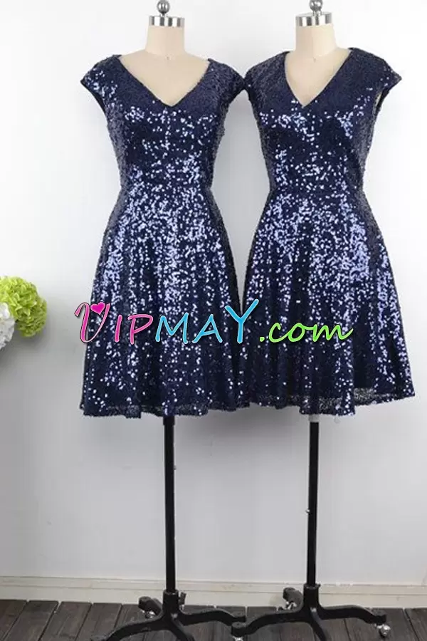 New Arrival Black Sequined Lace Up Homecoming Party Dress Cap Sleeves Mini Length Sequins