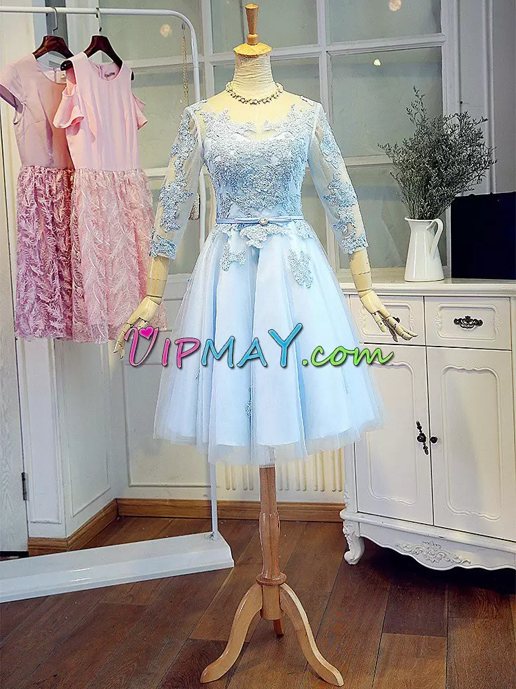 Stylish Scoop 3 4 Length Sleeve Tulle Prom Dress Lace Lace Up