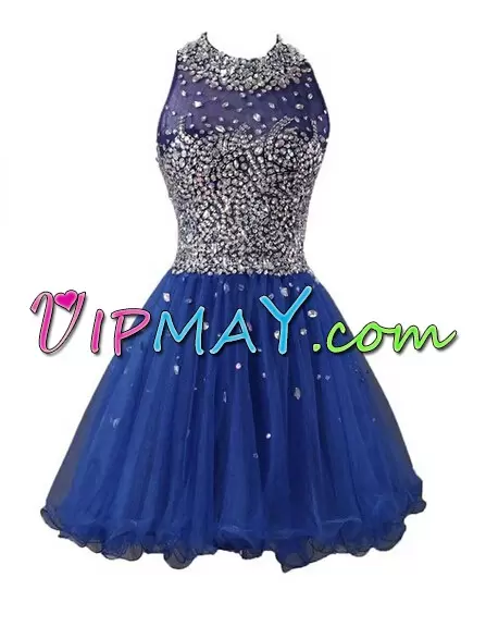 Low Price Sleeveless High-neck Backless Mini Length Beading Prom Party Dress High-neck