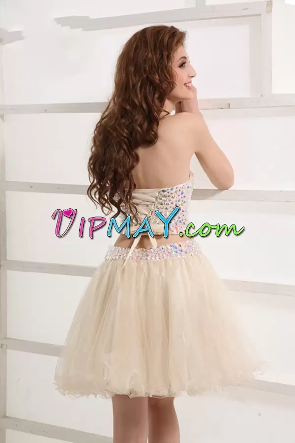 Colorful Rose Pink Two Pieces Sweetheart Sleeveless Tulle Mini Length Lace Up Beading Homecoming Dress