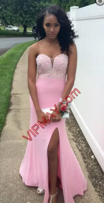 Edgy Sweetheart Sleeveless Side Zipper Prom Party Dress Pink Chiffon Beading